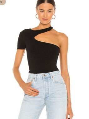 Helmut Lang Black Asymmetric One-Shoulder Cutout Bodysuit